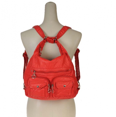 Designer Inspired Multi Ware Hobo Backpack and Handbag w/ Front Pockets - Red